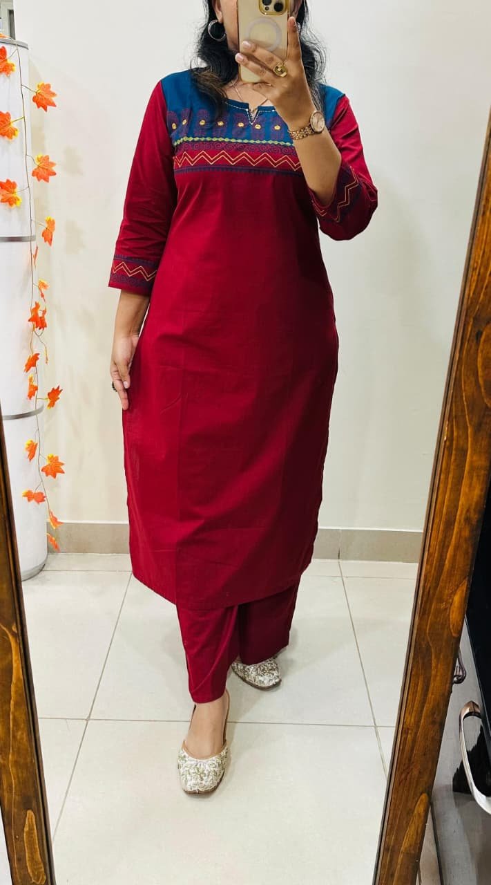 Block Print Cotton Kurti Palazzo Set